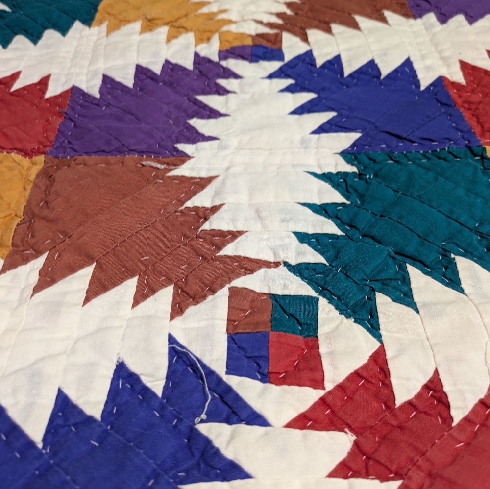 Colorful Geometric Quilt Queen Bedspread - Vtg - Picture 3 of 6